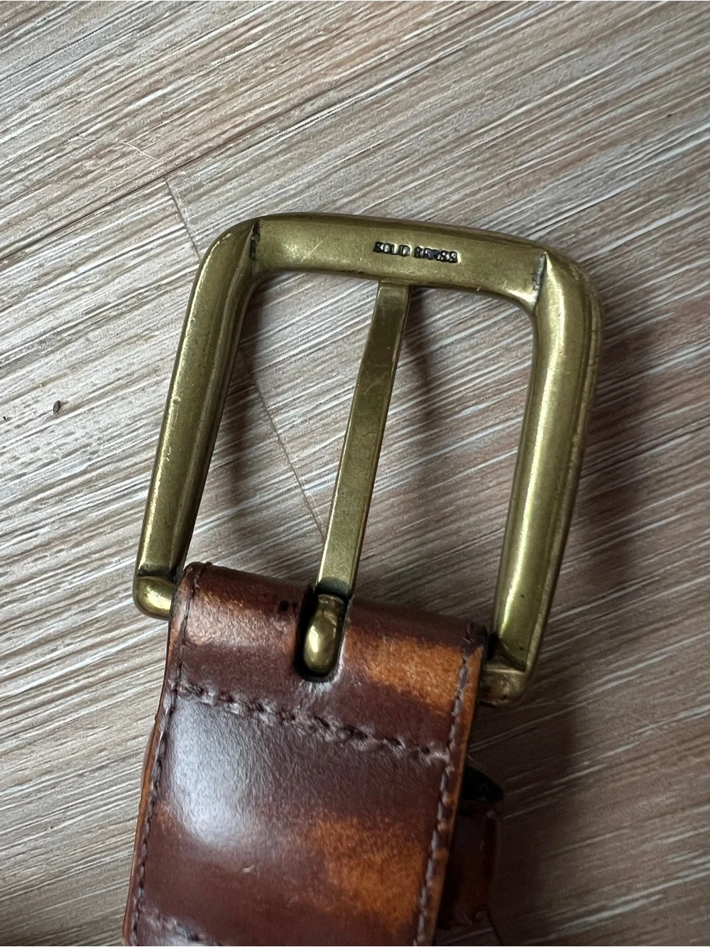 Vintage Full Grain Cowhide Leather Belt Solid Brass Buckle Size 43 men’s brown